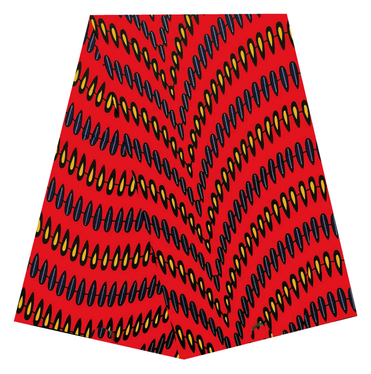 Red Feather Wave Ankara Wax Print Fabric – Navy & Yellow, 100% Cotton