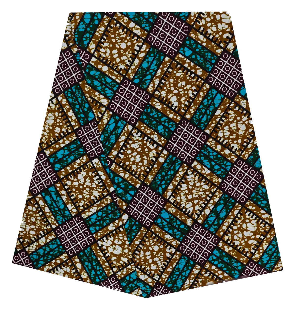 Brown & Teal Lattice Ankara Wax Print Fabric – Plum Grid Squares, 100% Cotton