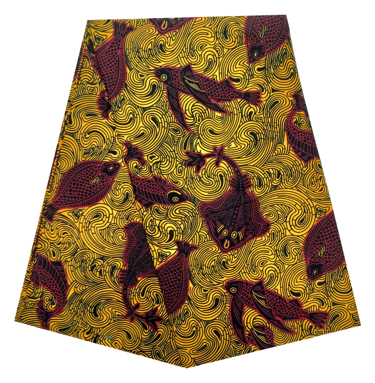 Golden Swirl Fish Ankara Wax Print Fabric – Burgundy Fish, 100% Cotton