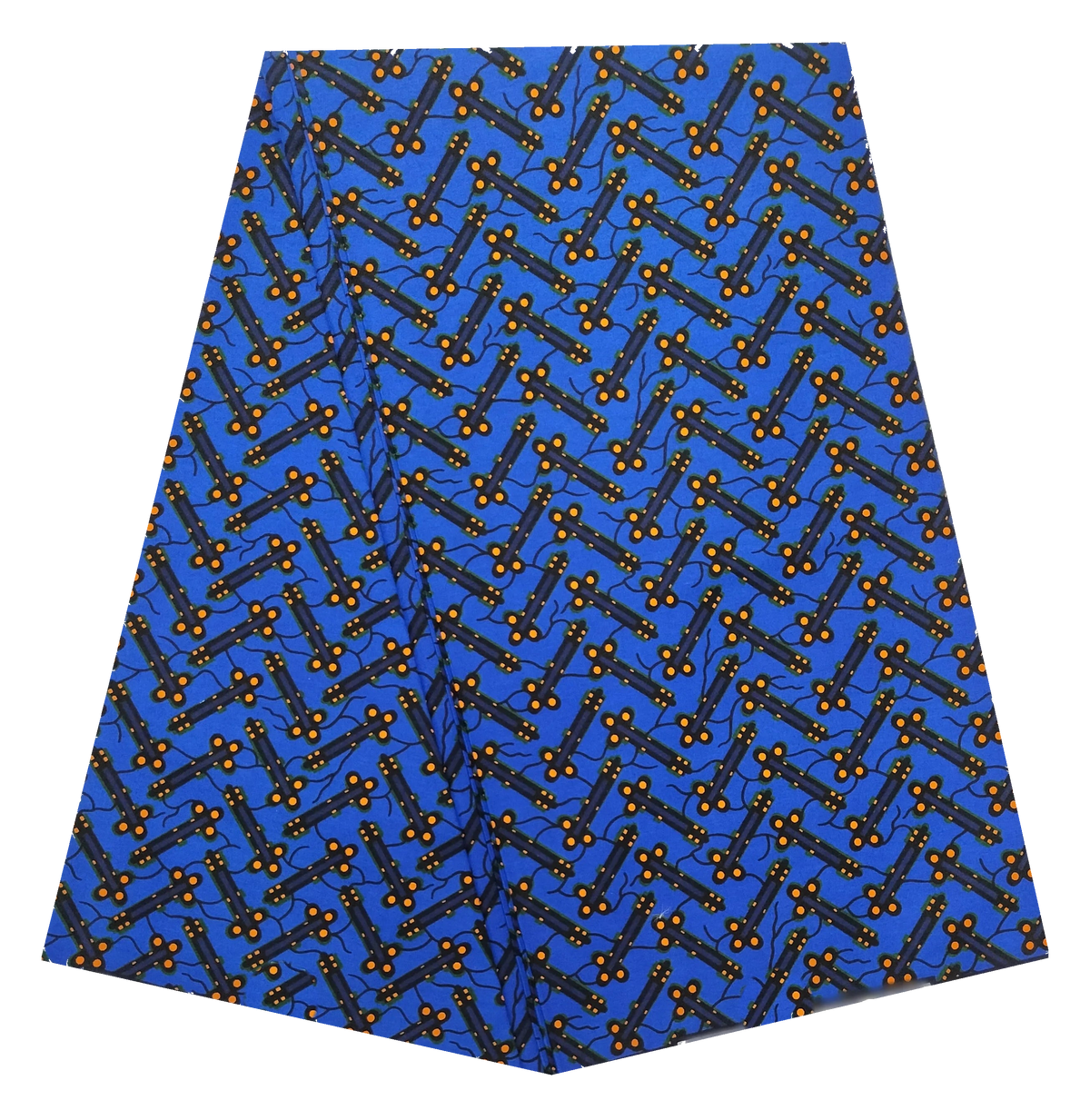 Royal Blue Ankara Wax Print Fabric – Orange Bead Chevron, 100% Cotton
