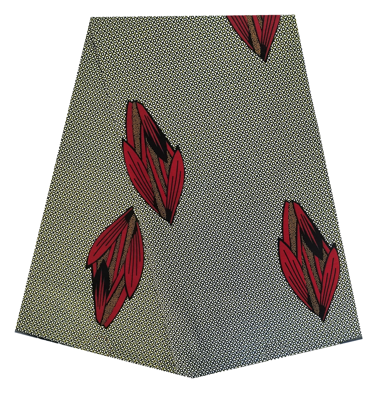 Grey Mosaic Ankara Wax Print Fabric – Red Leaf Pods, 100% Cotton