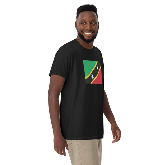 Stylish Saint Kitts And Nevis flag t-shirt laid flat, medium, black