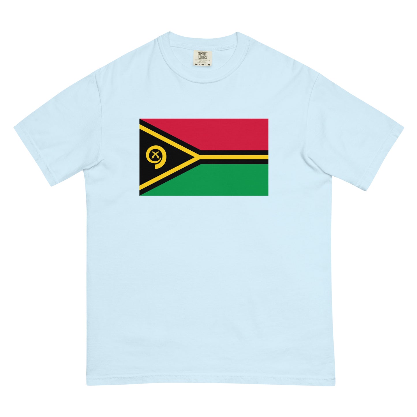 Stylish Vanuatu flag t-shirt laid flat, 3X large, brick