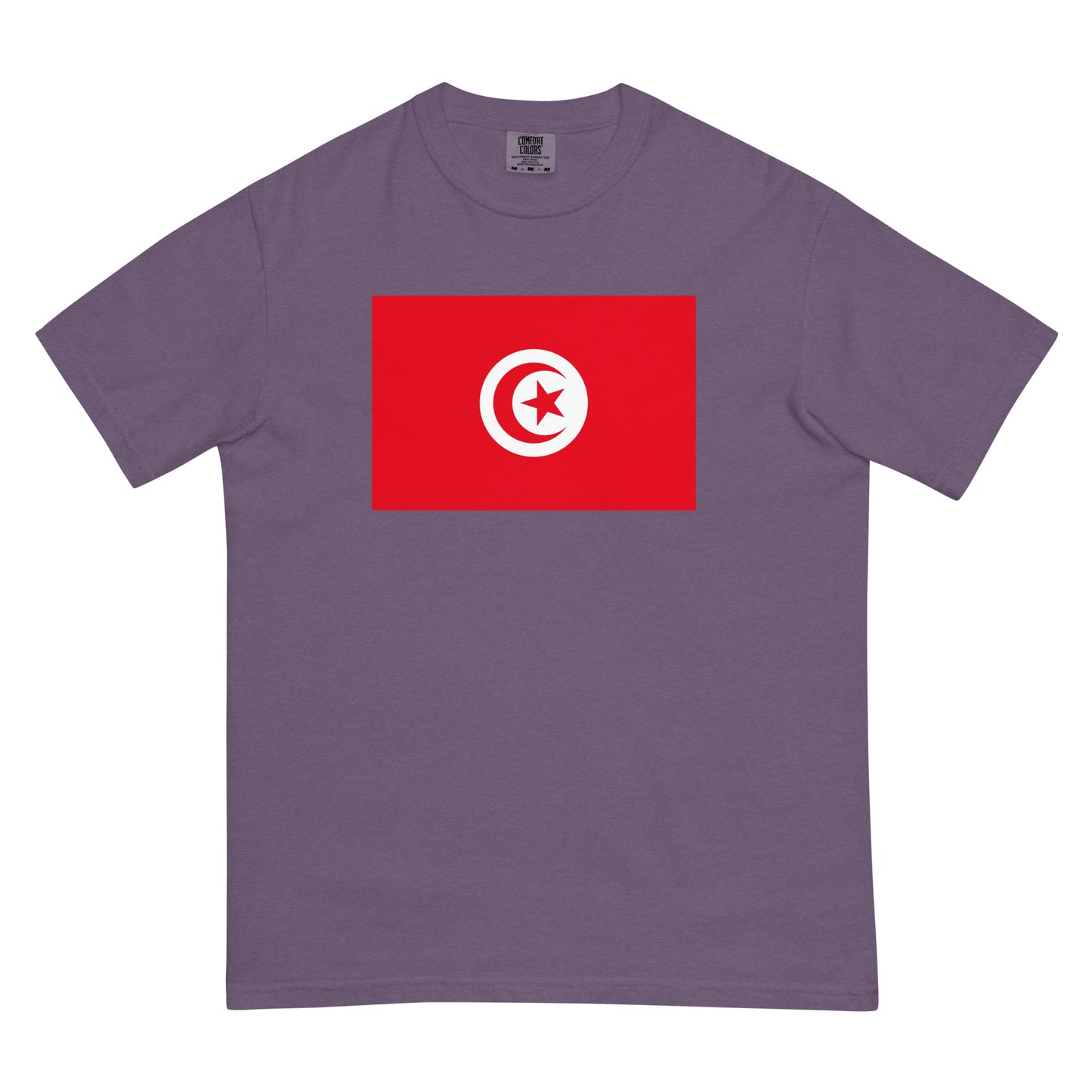 Stylish Tunisia flag t-shirt laid flat, large, flo blue