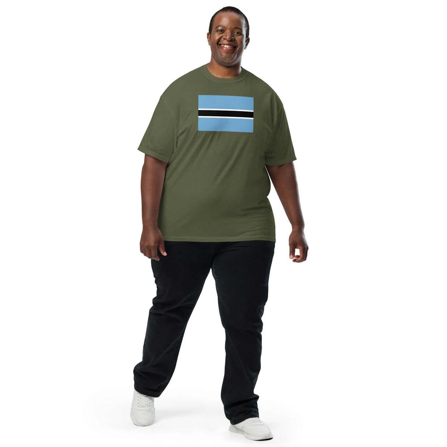 Stylish Botswana flag t-shirt laid flat, large, black