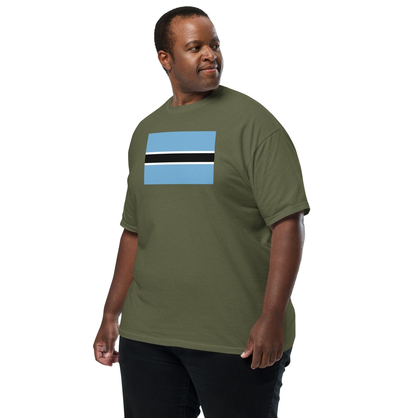 Flat lay of black Botswana flag tee, medium size