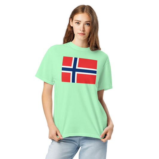 Stylish Norway flag t-shirt laid flat, medium, black