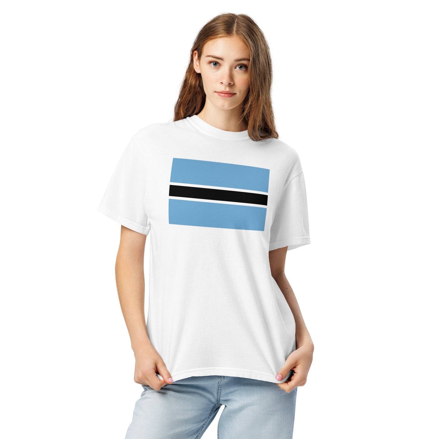 Flat lay of hemp Botswana flag tee, 3X large size