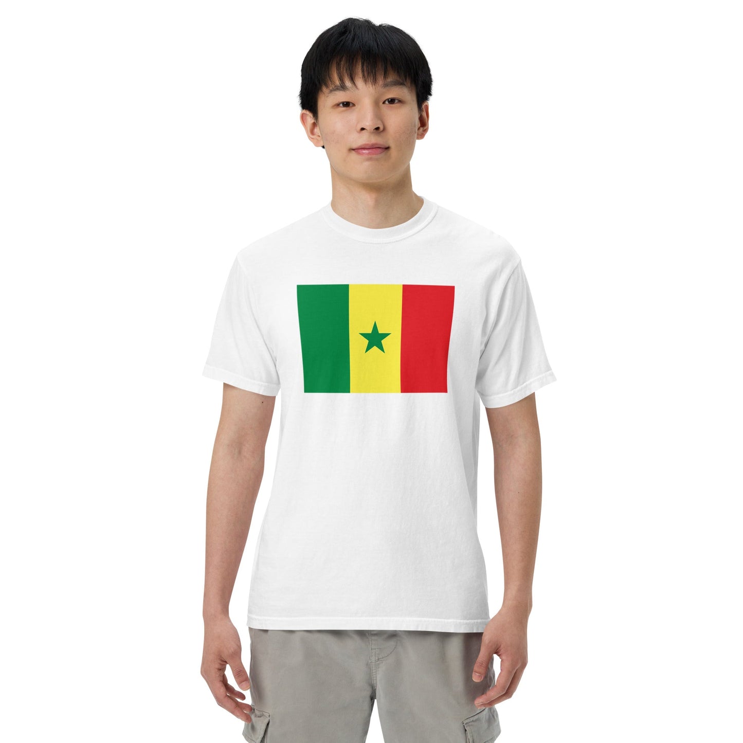 Flat lay of black Senegal flag tee, small size