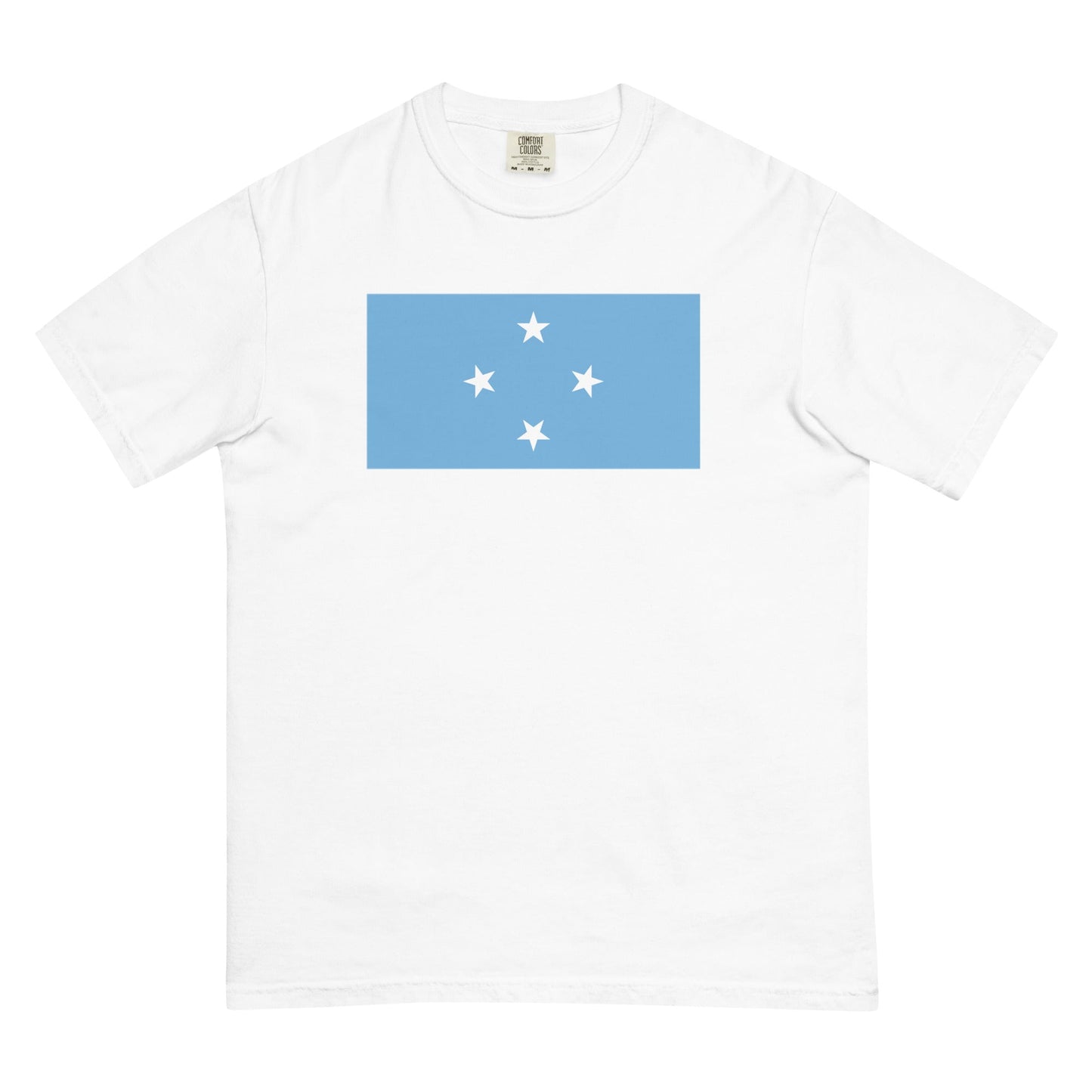 Flat lay of brick Micronesia flag tee, extra large size