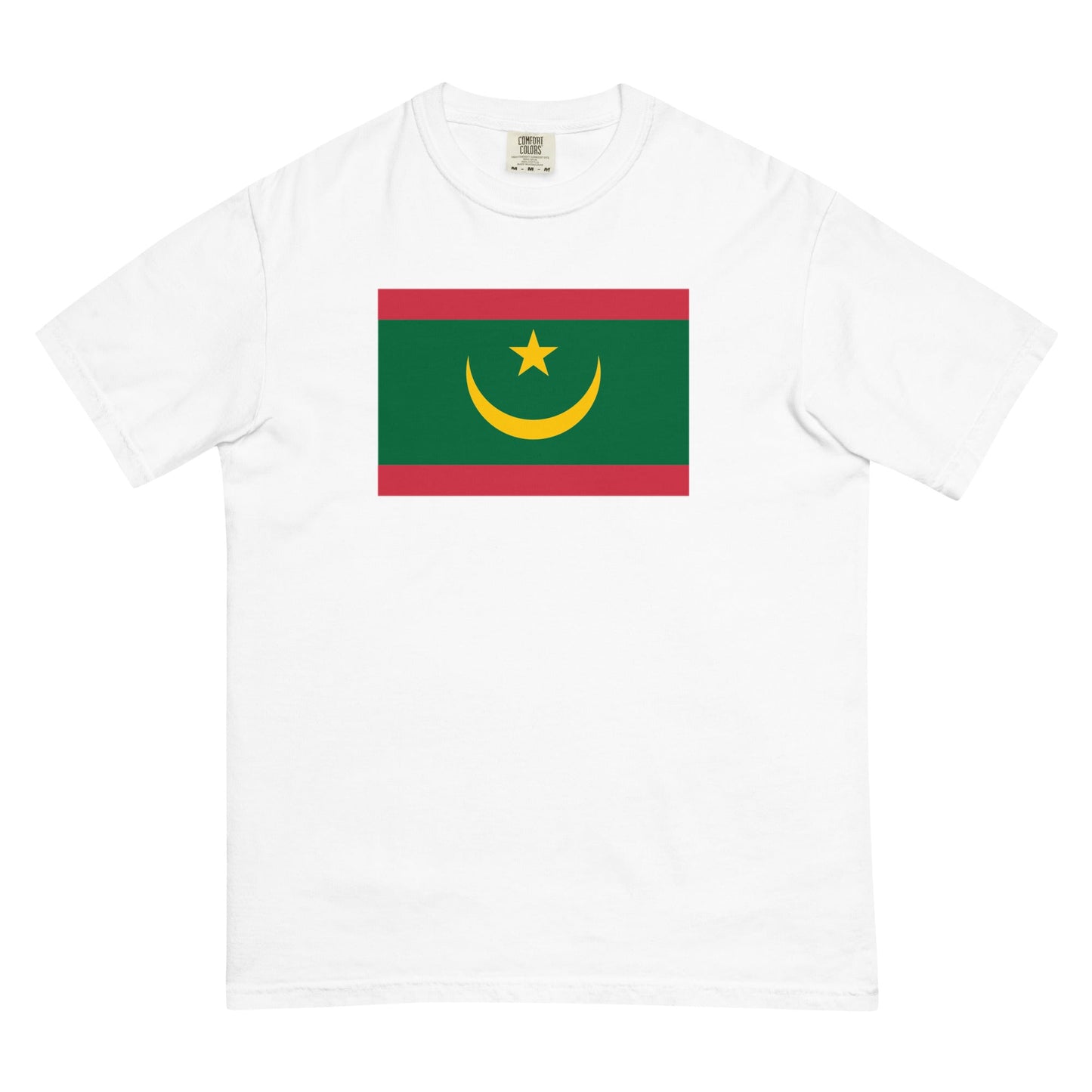 Flat lay of denim Mauritania flag tee, large size