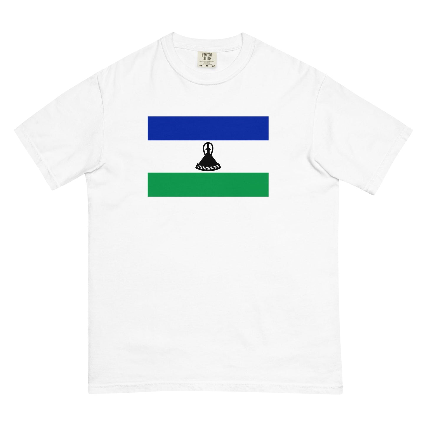 Flat lay of brick Lesotho flag tee, 2X large size