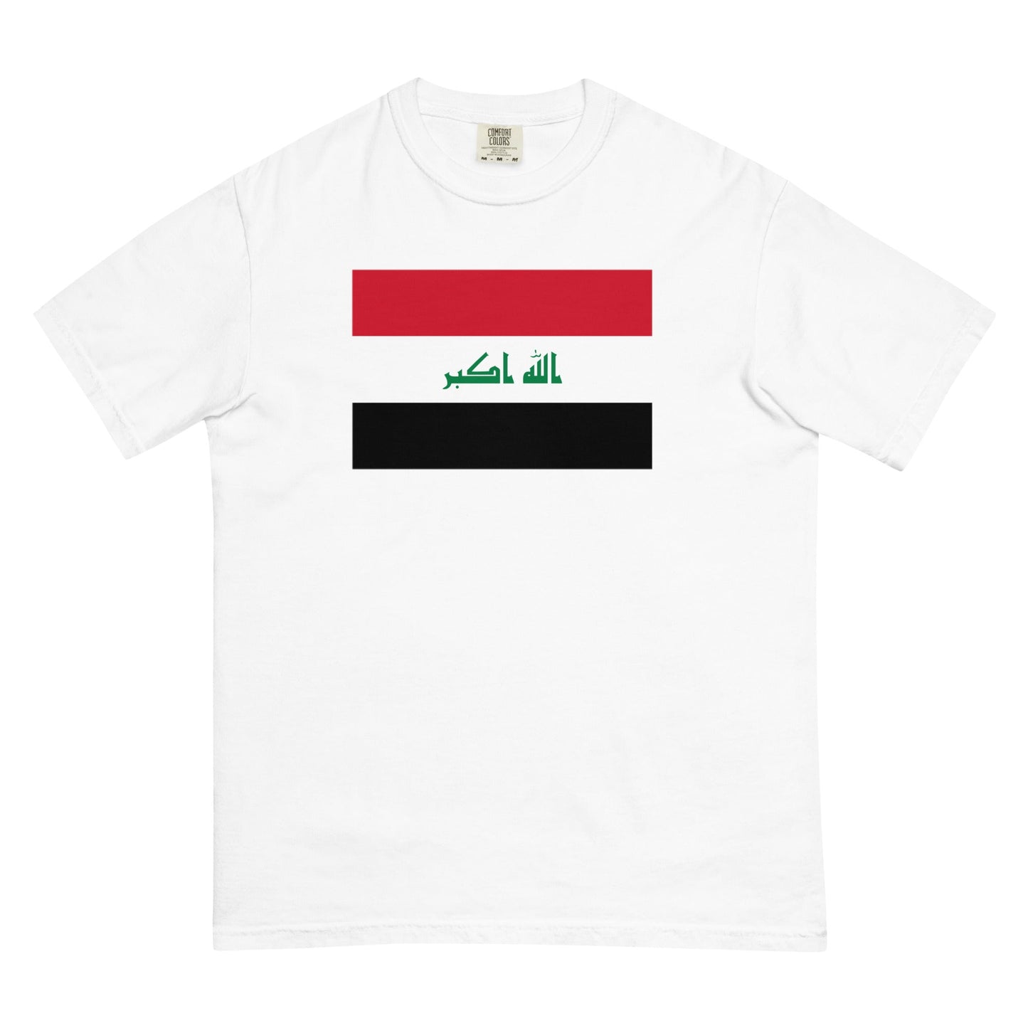 Stylish Iraq flag t-shirt laid flat, large, espresso