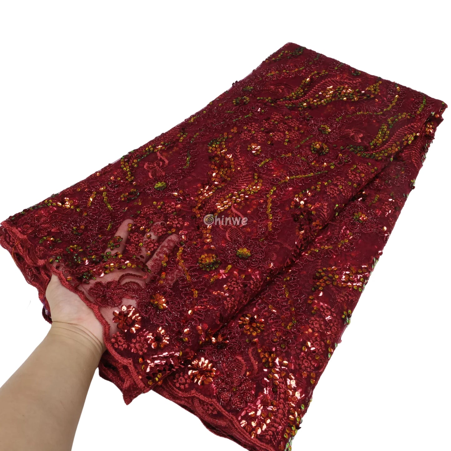 Sequin‐Embroidered Paisley Lace Fabric with Raised Floral Appliqué and Scalloped Border Orchid Glow Sequin Lace / 5