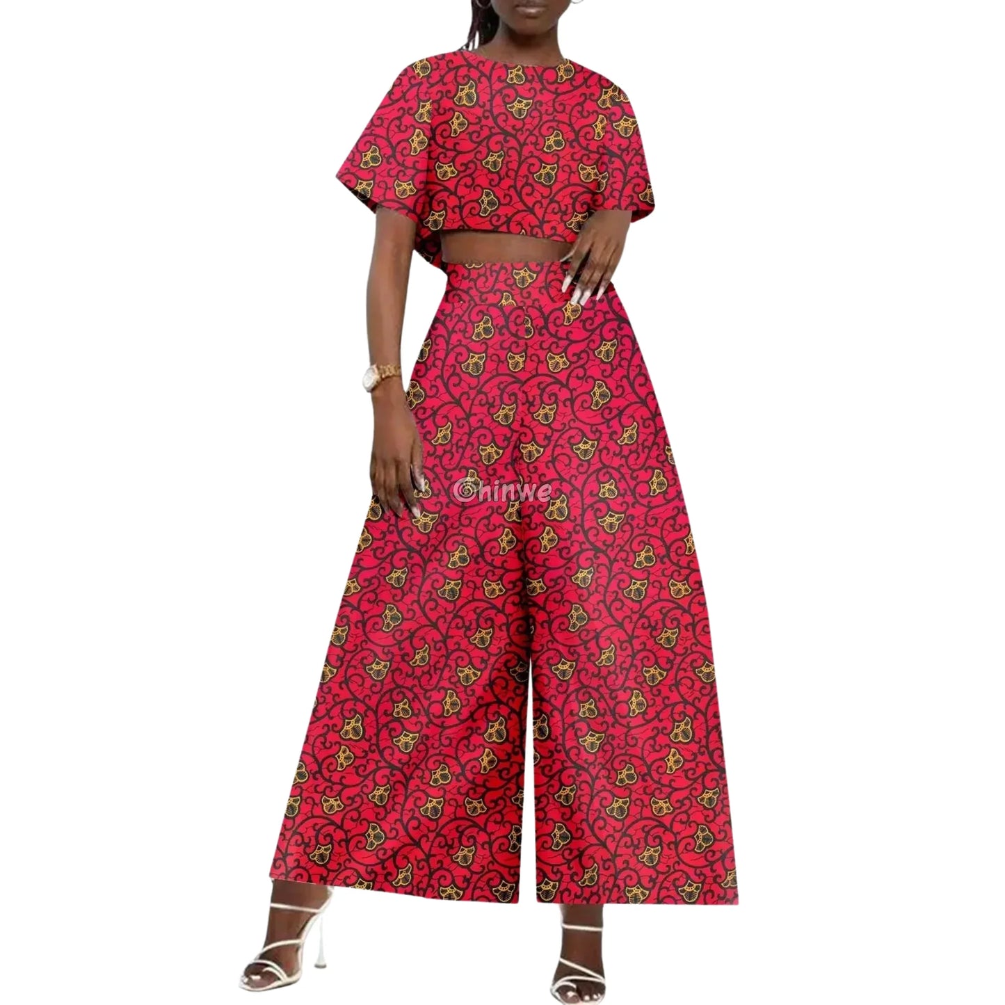 The Adamma Set Two Piece Crop Top and Wide Leg Pants - Rose Mirage / Customized - Women’s Clothing
