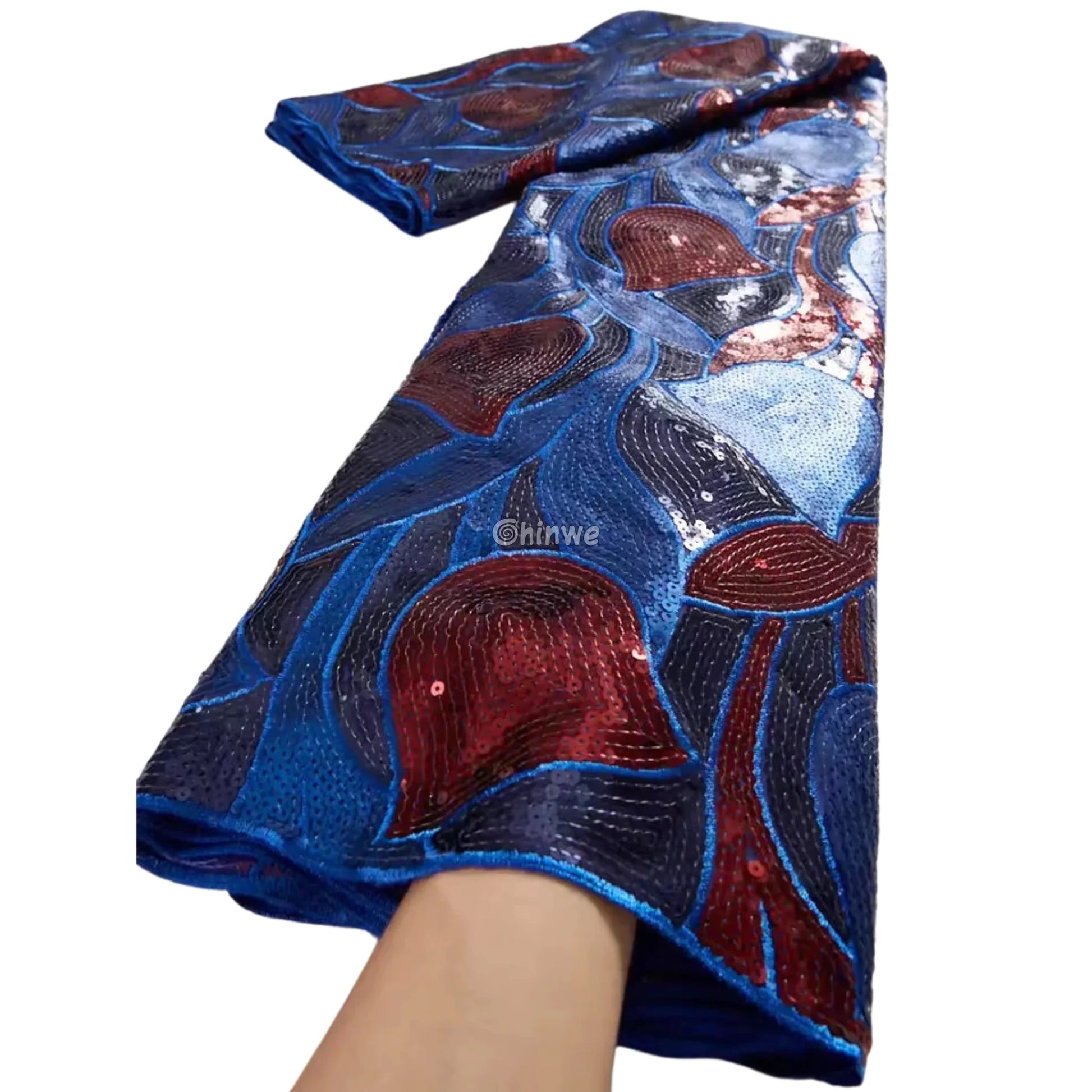 Sheer Mesh Tulip Petal Sequin Lace Print Fabric with Overlapping Curved Petal Appliqués Lace