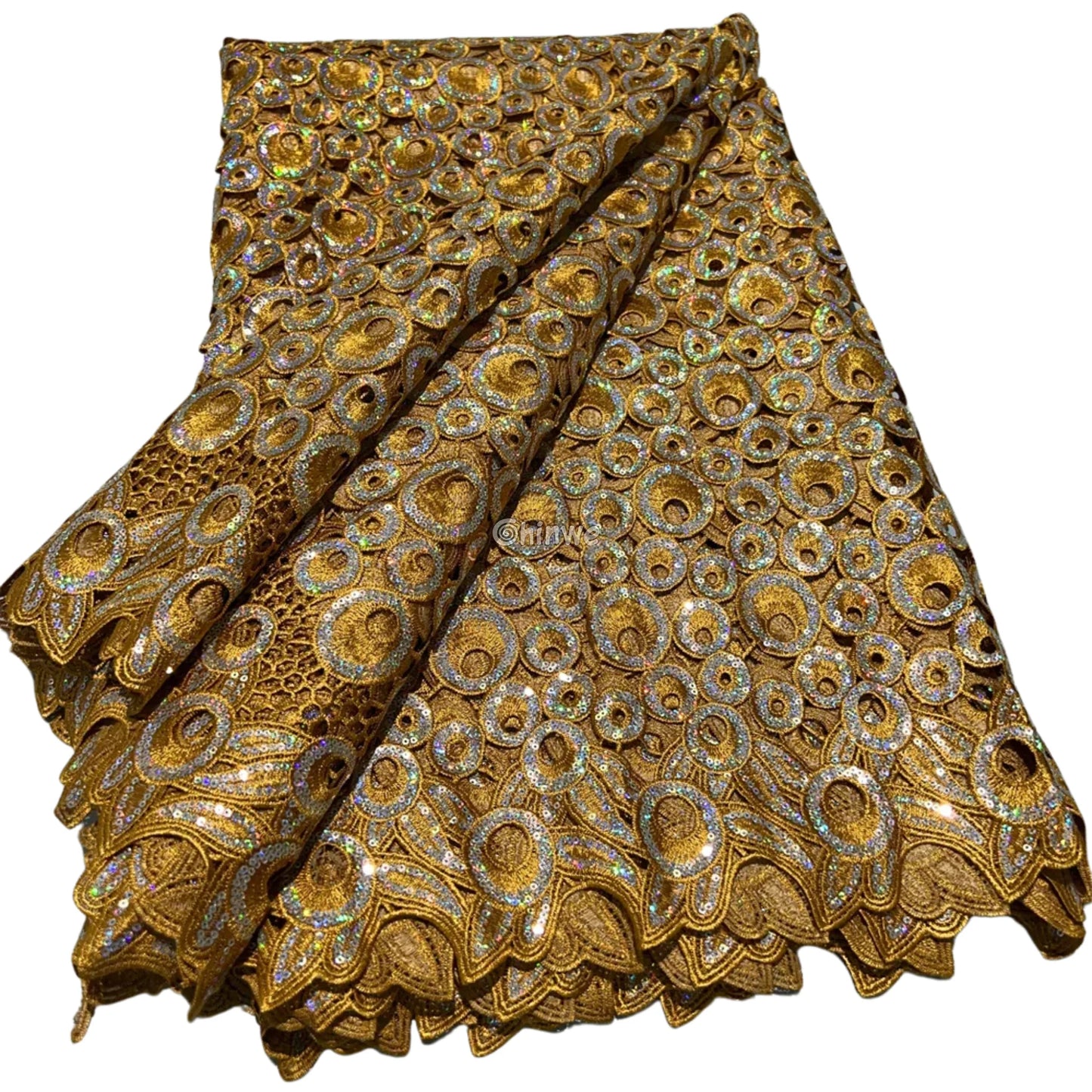 Vibrant Multi-Tone & Holographic Circular Sequins Print Guipure Cord Lace Fabric for Bridal & Couture Gowns Hot Pink &