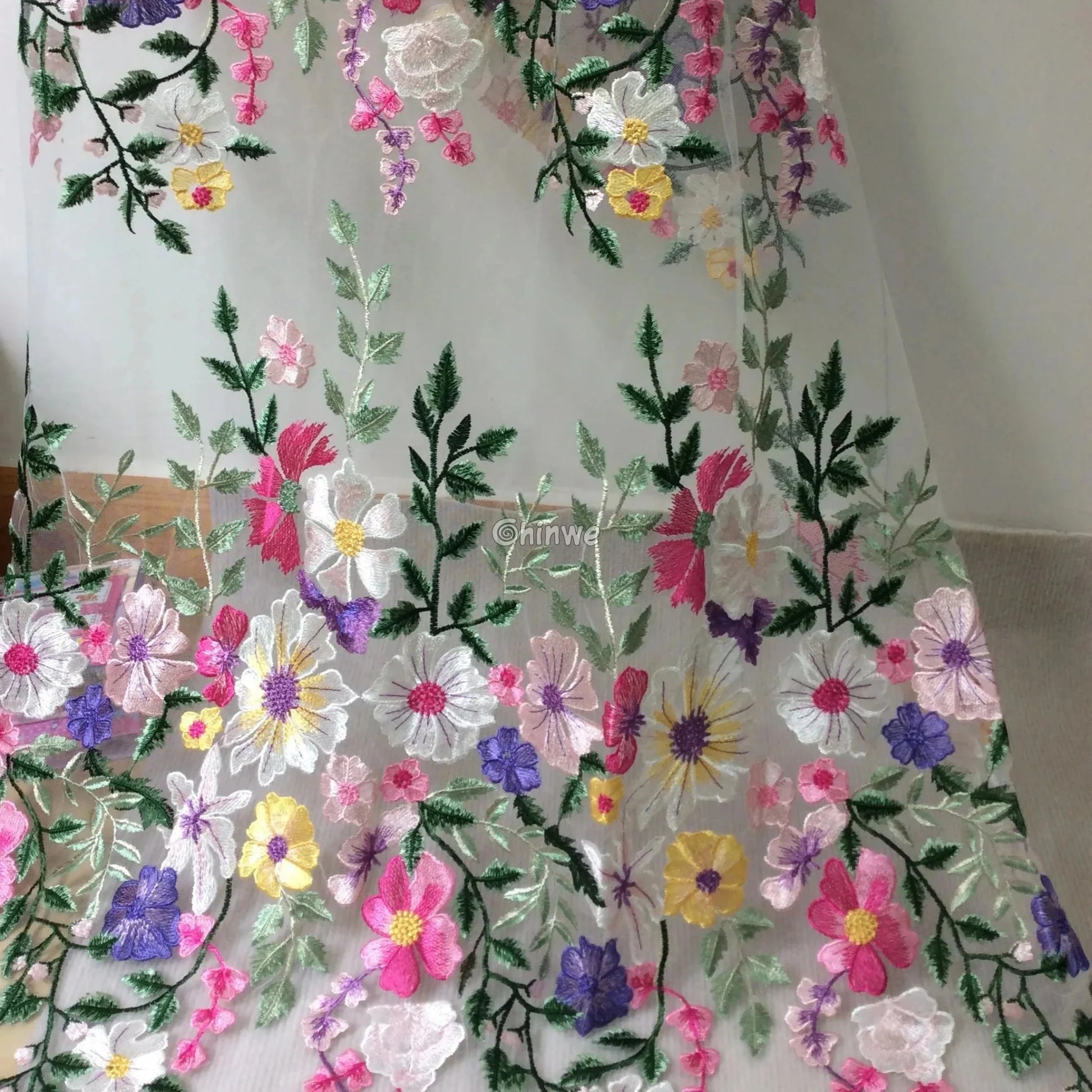 French Tulle Lace Floral Vine & 3D Appliqué Embroidery with Sheer Mesh for Couture Crafts Lace