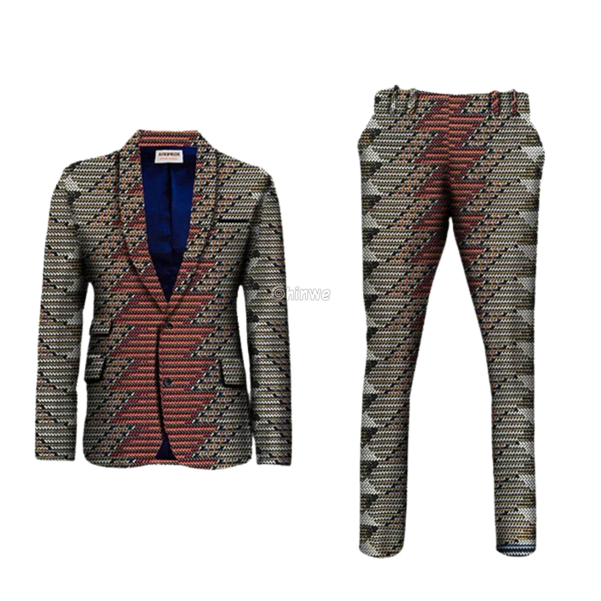 Two Piece Slim Fit African Wax Suit Custom Tailored Blazer & Trousers Set Men’s Clothing