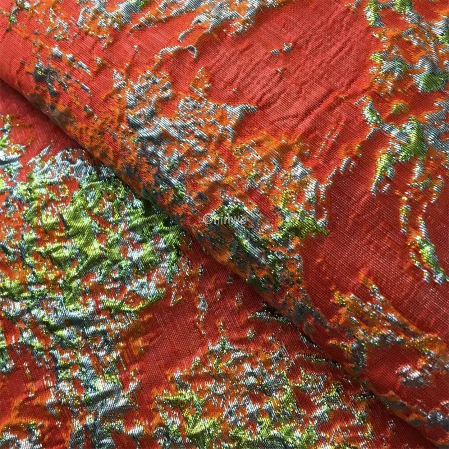 Holographic Crinkle Foil Brocade Fabric – 3D Metallic Texture with Multicolor Reflective Shine