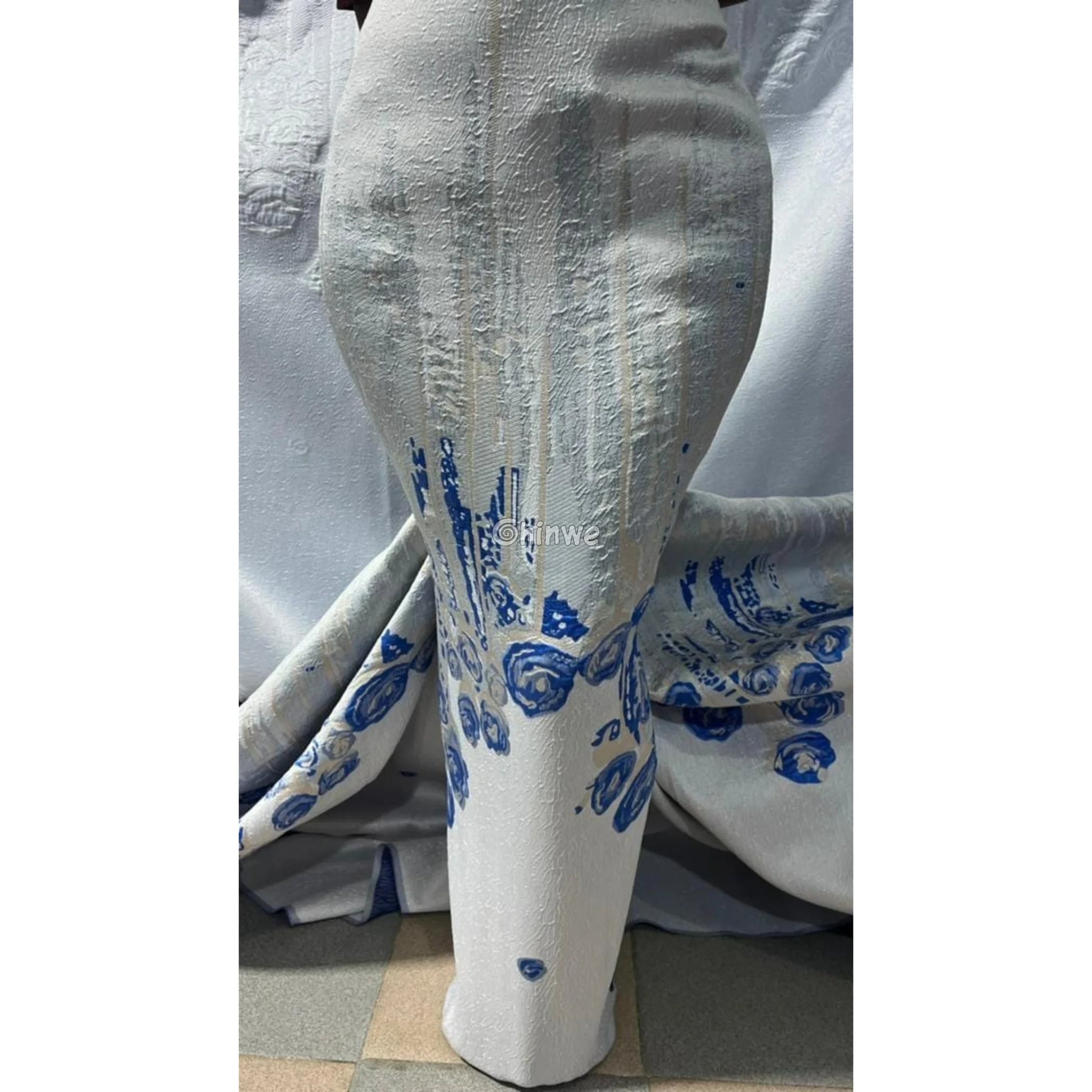 3D Rose Drip Embroidered Brocade Fabric – Floral Metallic Jacquard with Textured Sheen