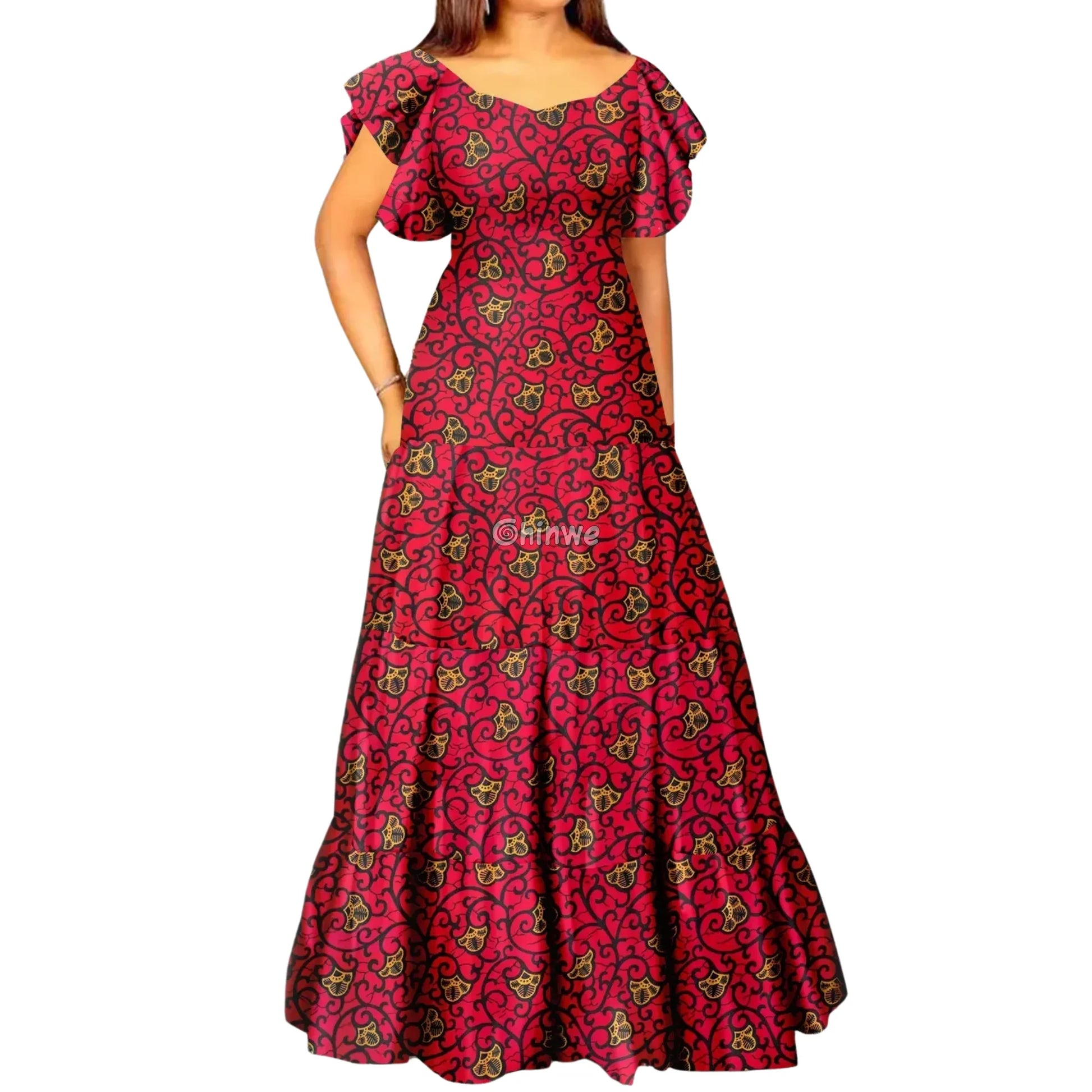 Palm Season High Waist Maxi Dress with Short Sleeves - Women’s Clothing