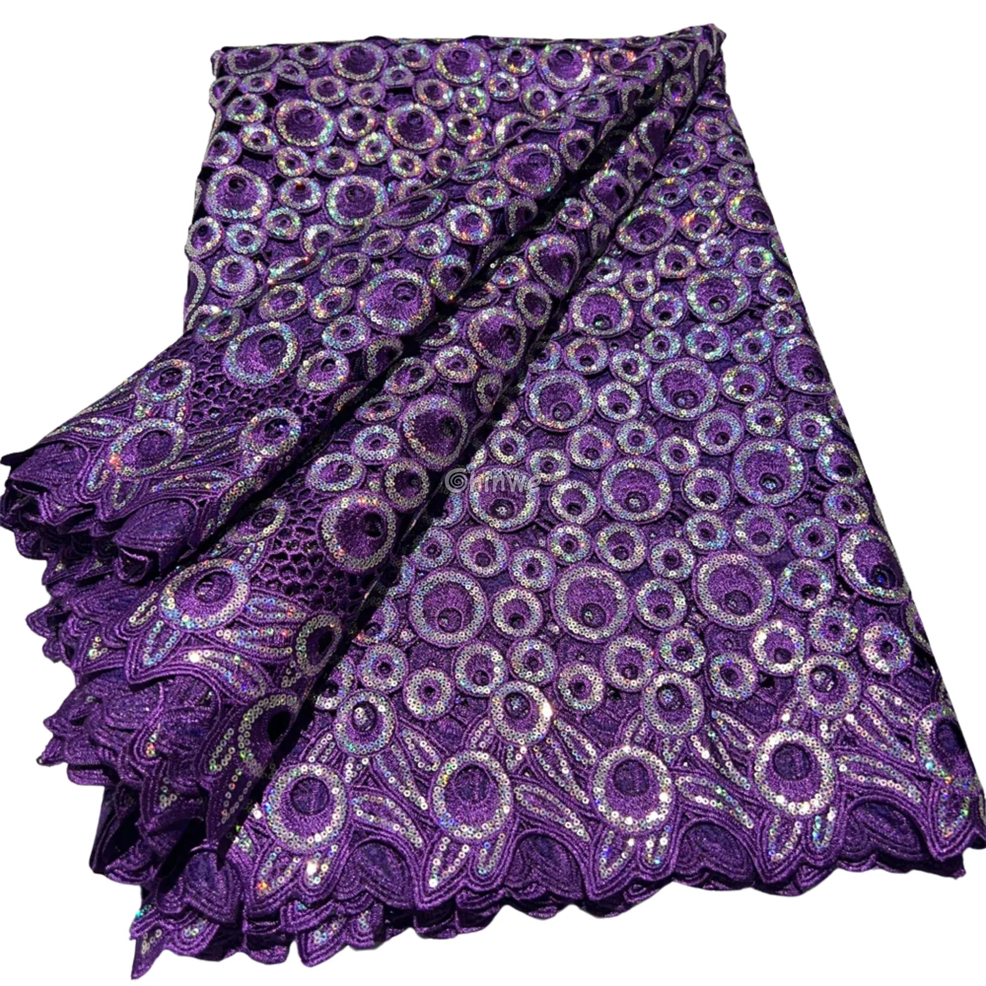 Vibrant Multi-Tone & Holographic Circular Sequins Print Guipure Cord Lace Fabric for Bridal & Couture Gowns Royal