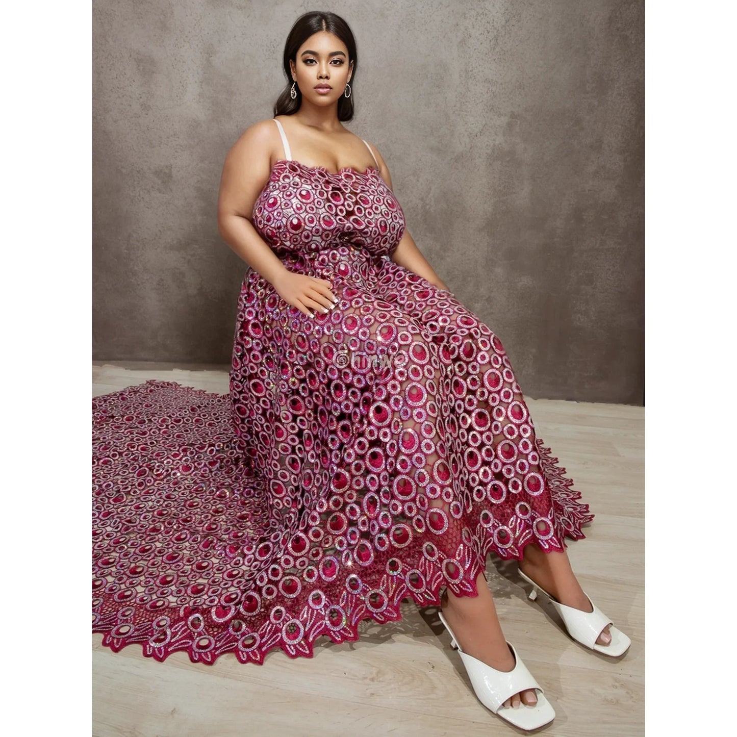 Vibrant Multi-Tone & Holographic Circular Sequins Print Guipure Cord Lace Fabric for Bridal & Couture Gowns Lace Fabric