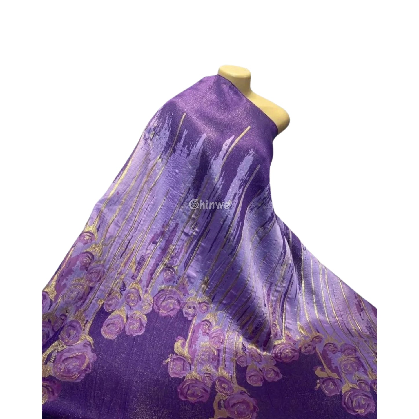 3D Rose Drip Embroidered Brocade Fabric – Floral Metallic Jacquard with Textured Sheen
