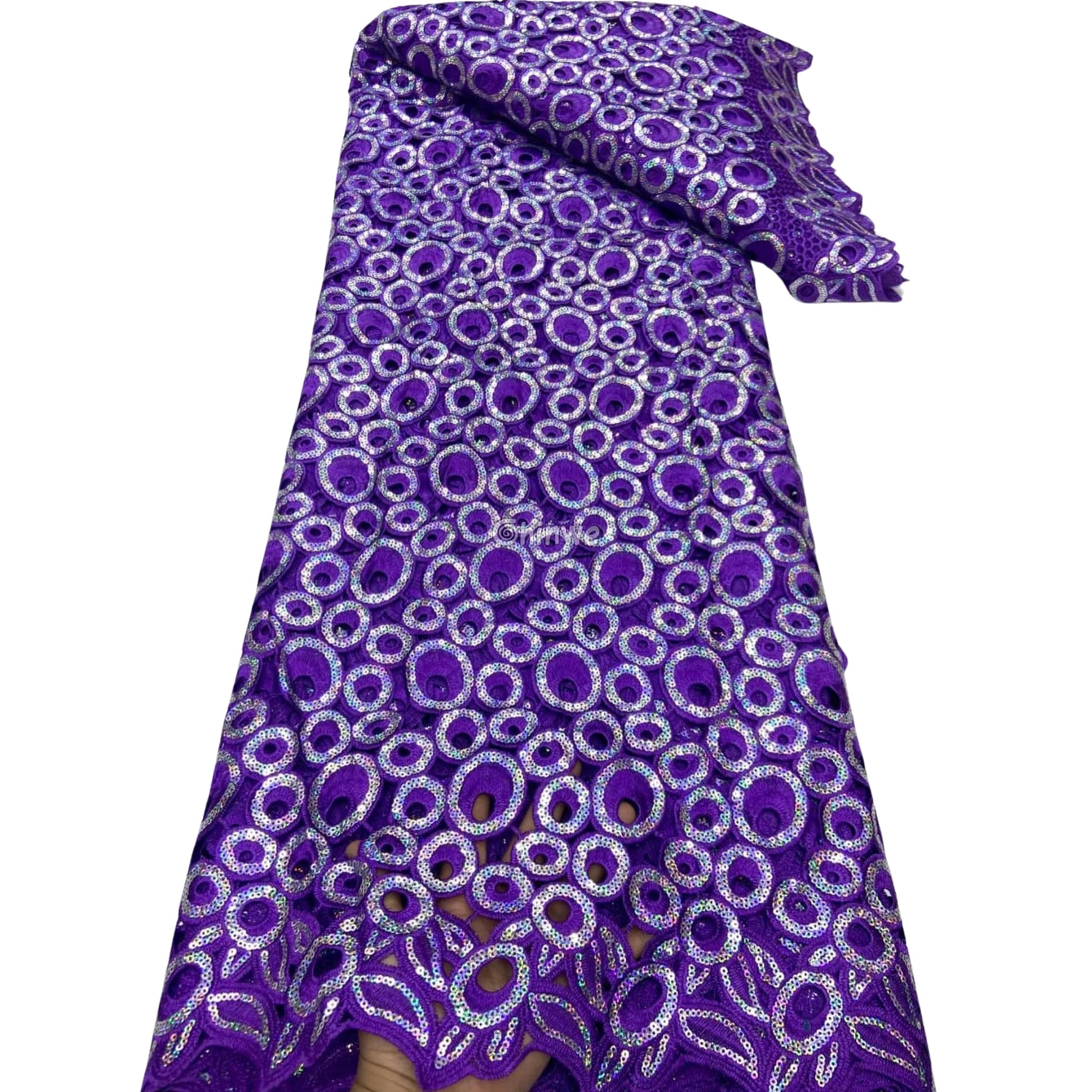 Vibrant Multi-Tone & Holographic Circular Sequins Print Guipure Cord Lace Fabric for Bridal & Couture Gowns Lace Fabric