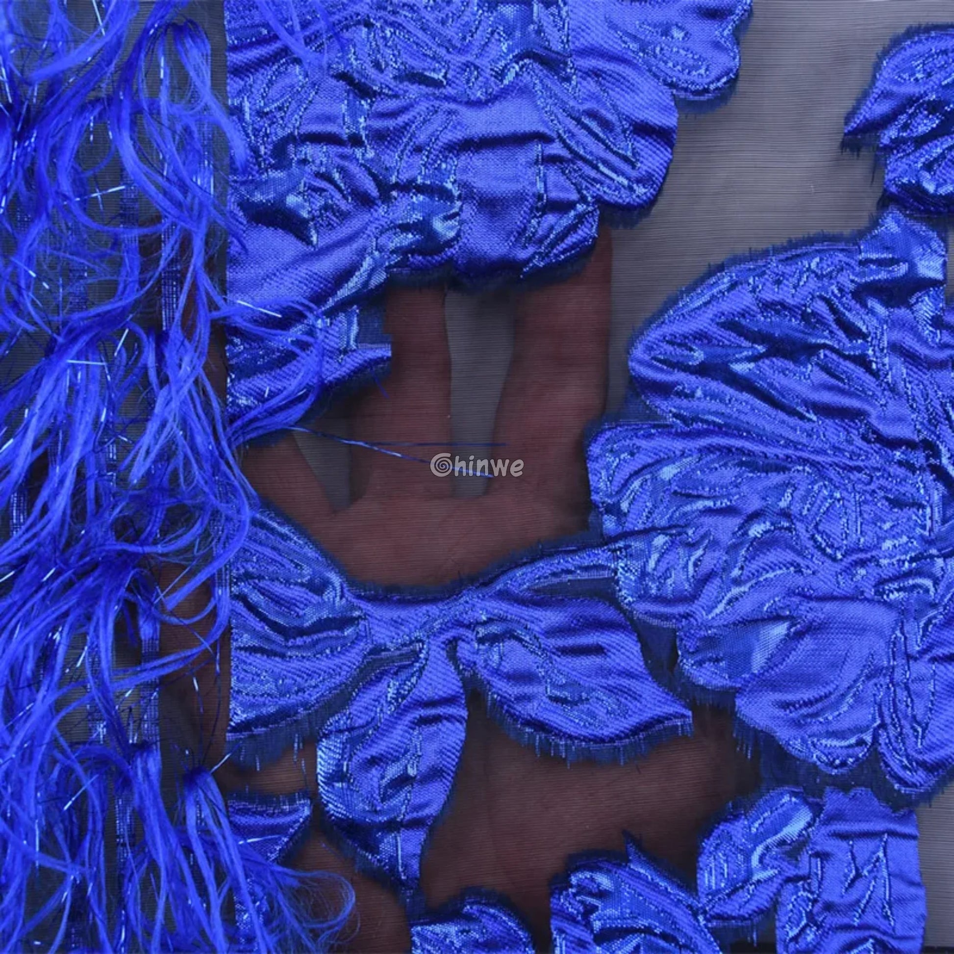 3D Floral Fringe Lace with Raised Embroidery & Metallic Fibers on Mesh Tulle Fabric Lace