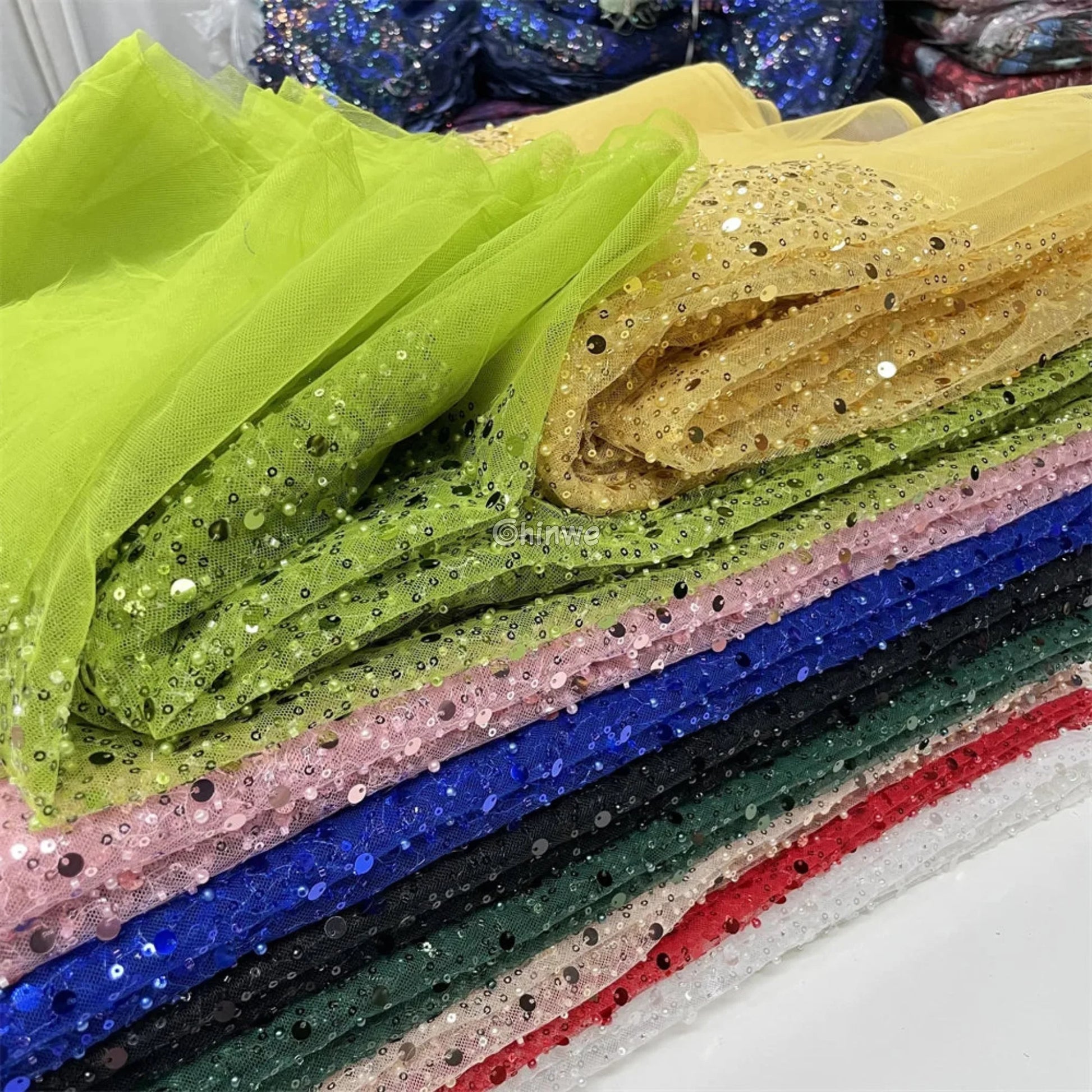 Sequined French Tulle Mesh with Scattered Sequins in Sheer Sparkle Finish for Couture Embellishments Lace