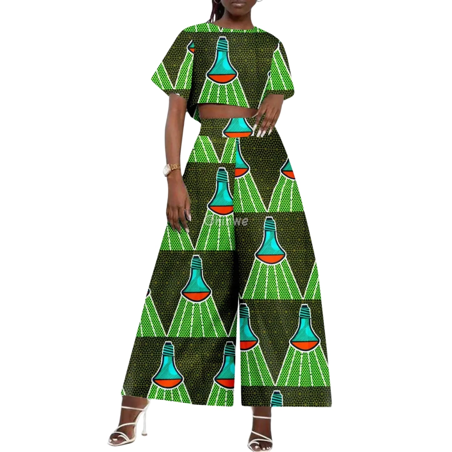 The Adamma Set Two Piece Crop Top and Wide Leg Pants - Emerald Echo / Customized - Women’s Clothing