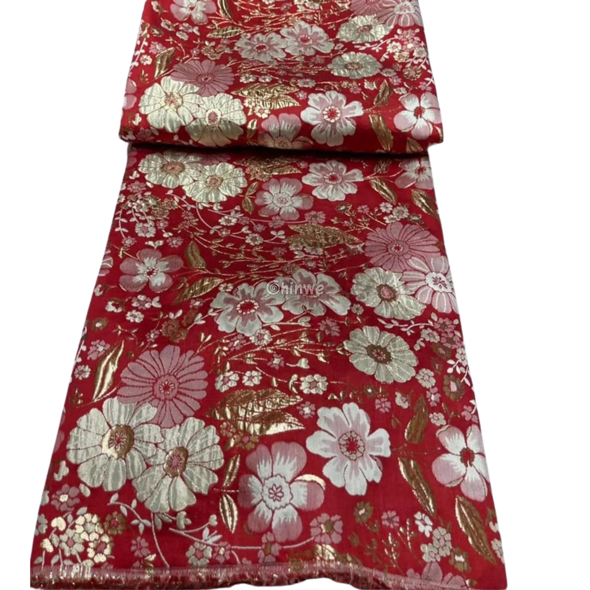 Pumpkin & Glacial Silver Floral Jacquard Brocade with Raised Metallic Threads for Luxe Evening Wear