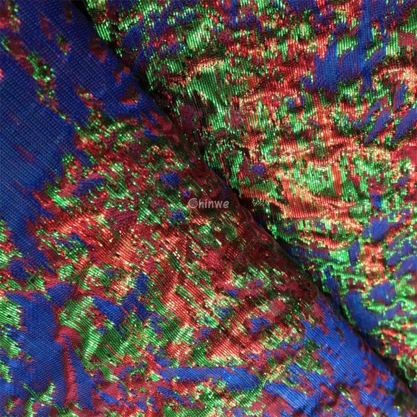 Holographic Crinkle Foil Brocade Fabric – 3D Metallic Texture with Multicolor Reflective Shine