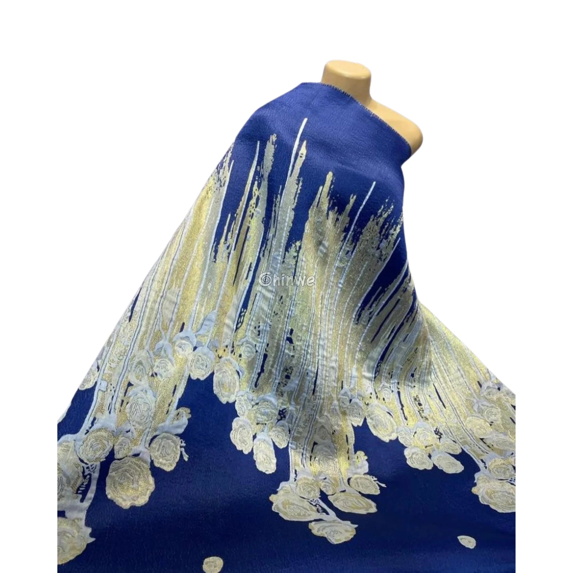 3D Rose Drip Embroidered Brocade Fabric – Floral Metallic Jacquard with Textured Sheen