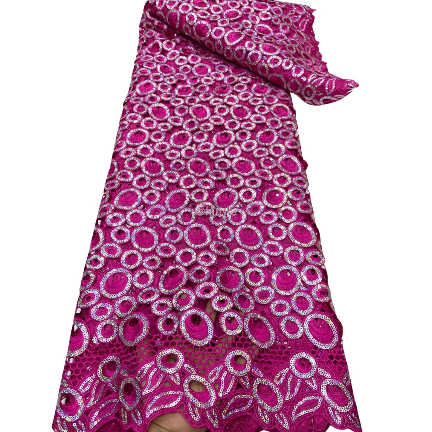 Vibrant Multi-Tone & Holographic Circular Sequins Print Guipure Cord Lace Fabric for Bridal & Couture Gowns Lace Fabric