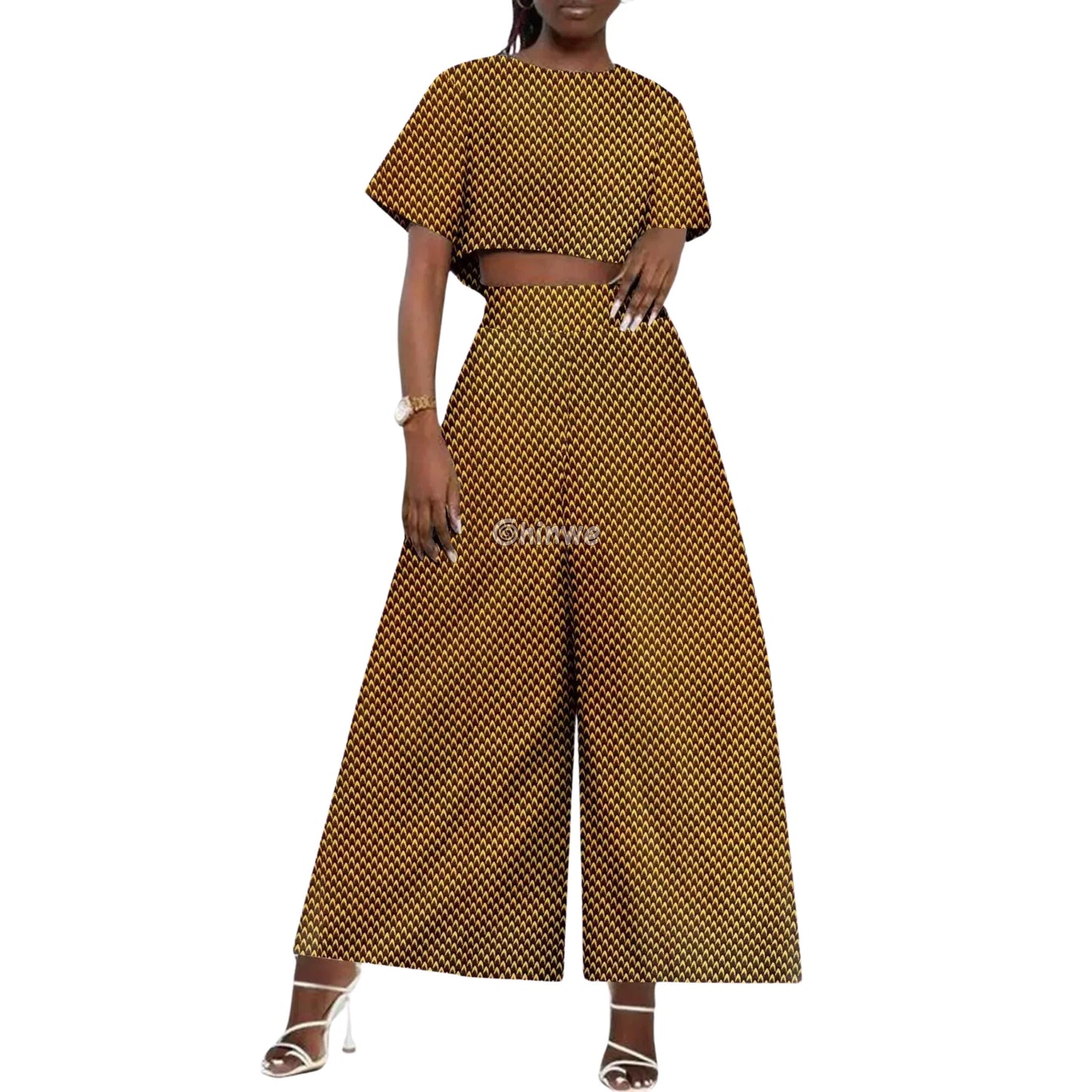 The Adamma Set Two Piece Crop Top and Wide Leg Pants - Bronze Sand / Customized - Women’s Clothing