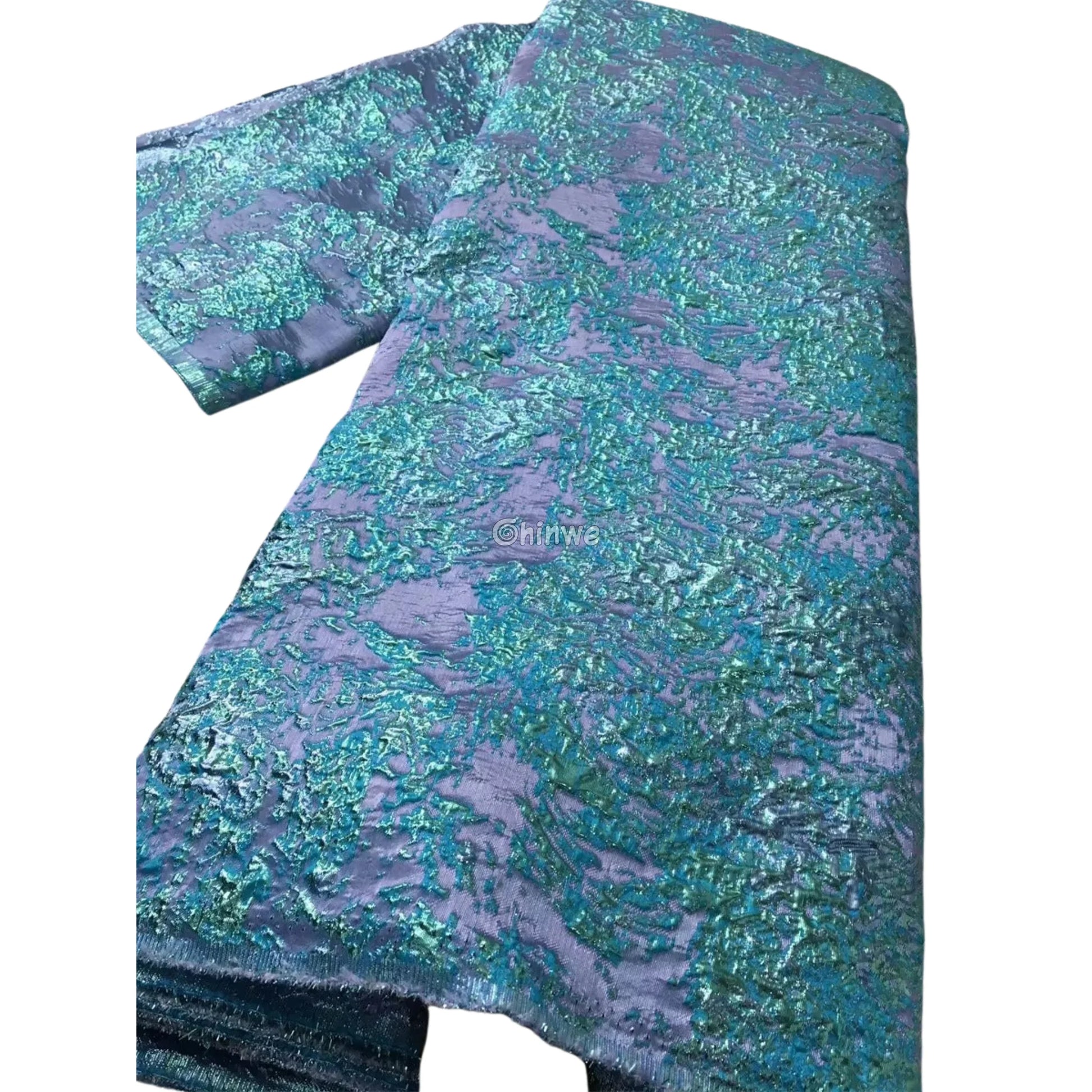 Holographic Crinkle Foil Brocade Fabric – 3D Metallic Texture with Multicolor Reflective Shine