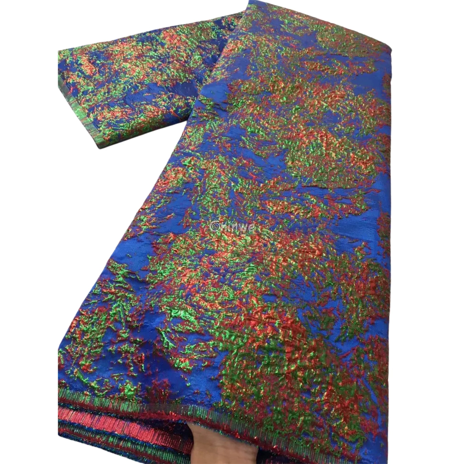 Holographic Crinkle Foil Brocade Fabric – 3D Metallic Texture with Multicolor Reflective Shine