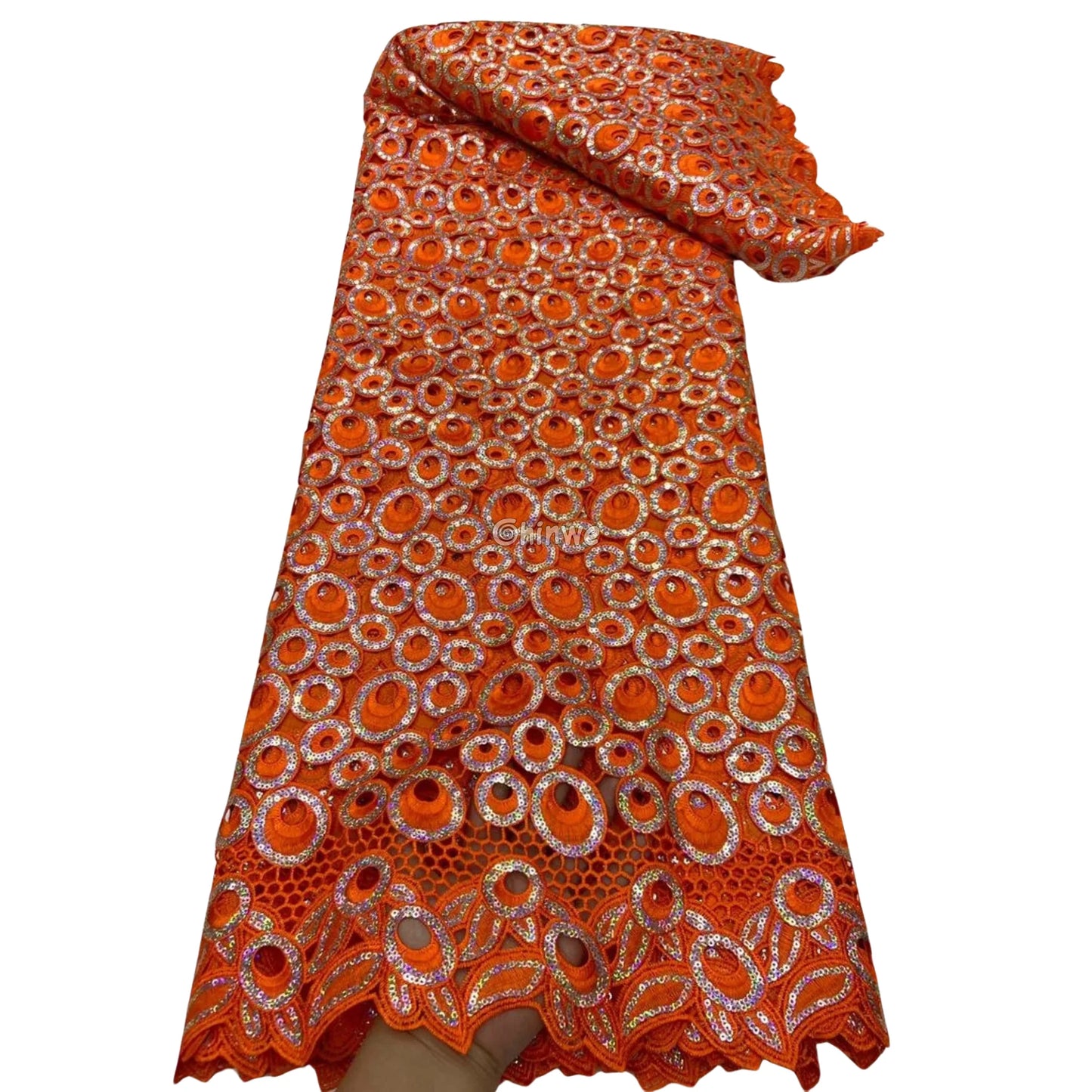 Vibrant Multi-Tone & Holographic Circular Sequins Print Guipure Cord Lace Fabric for Bridal & Couture Gowns Lace Fabric