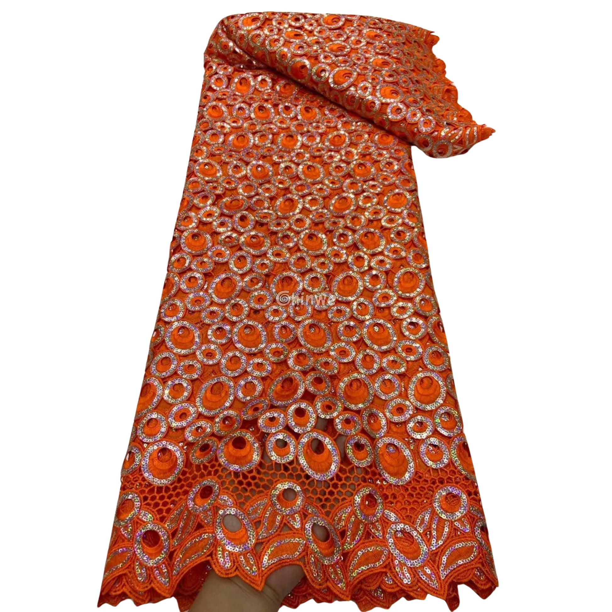 Vibrant Multi-Tone & Holographic Circular Sequins Print Guipure Cord Lace Fabric for Bridal & Couture Gowns Lace Fabric