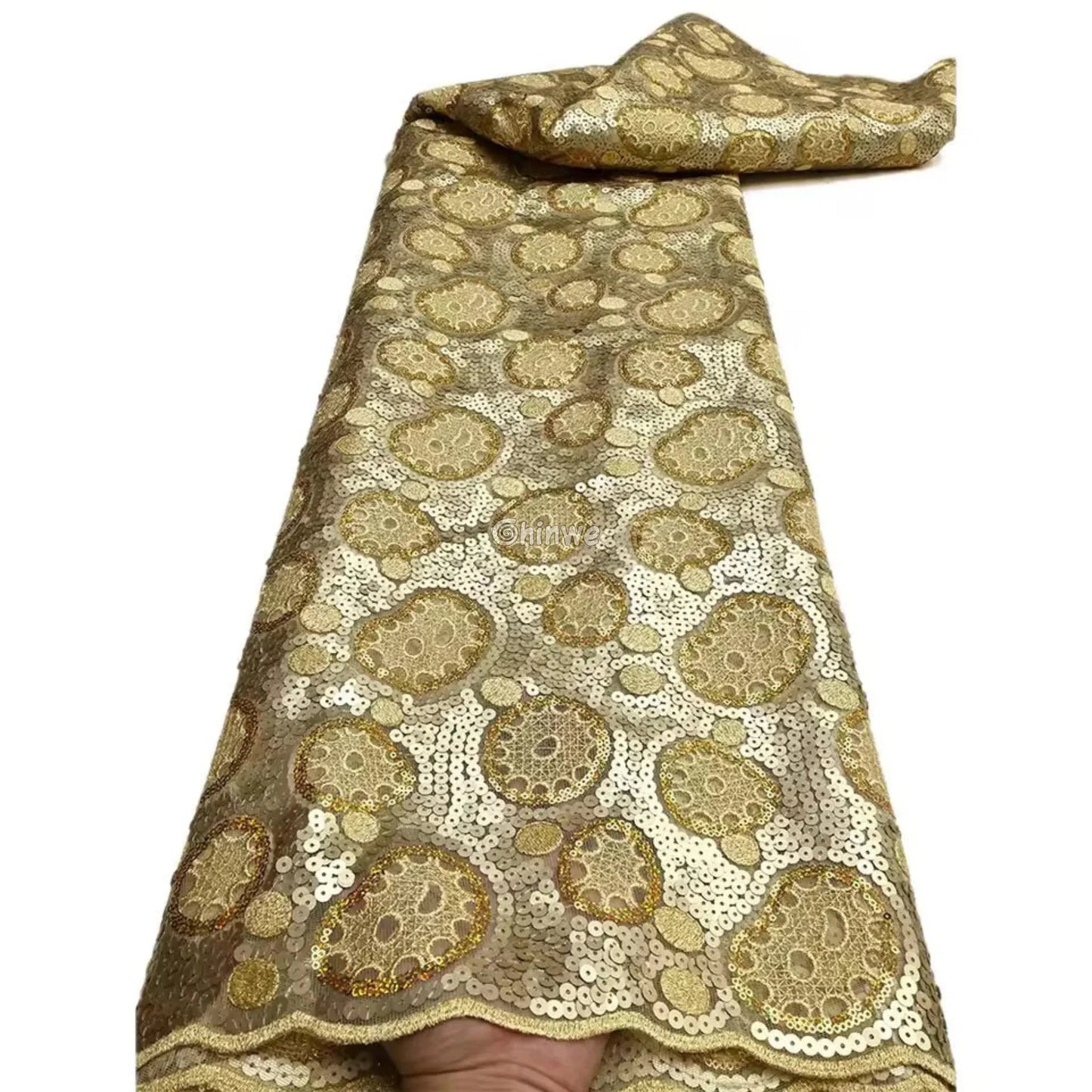 Sheer Sequined Stretch Lace Geometric Circle & Medallion Embroidered Print Fabric Lace