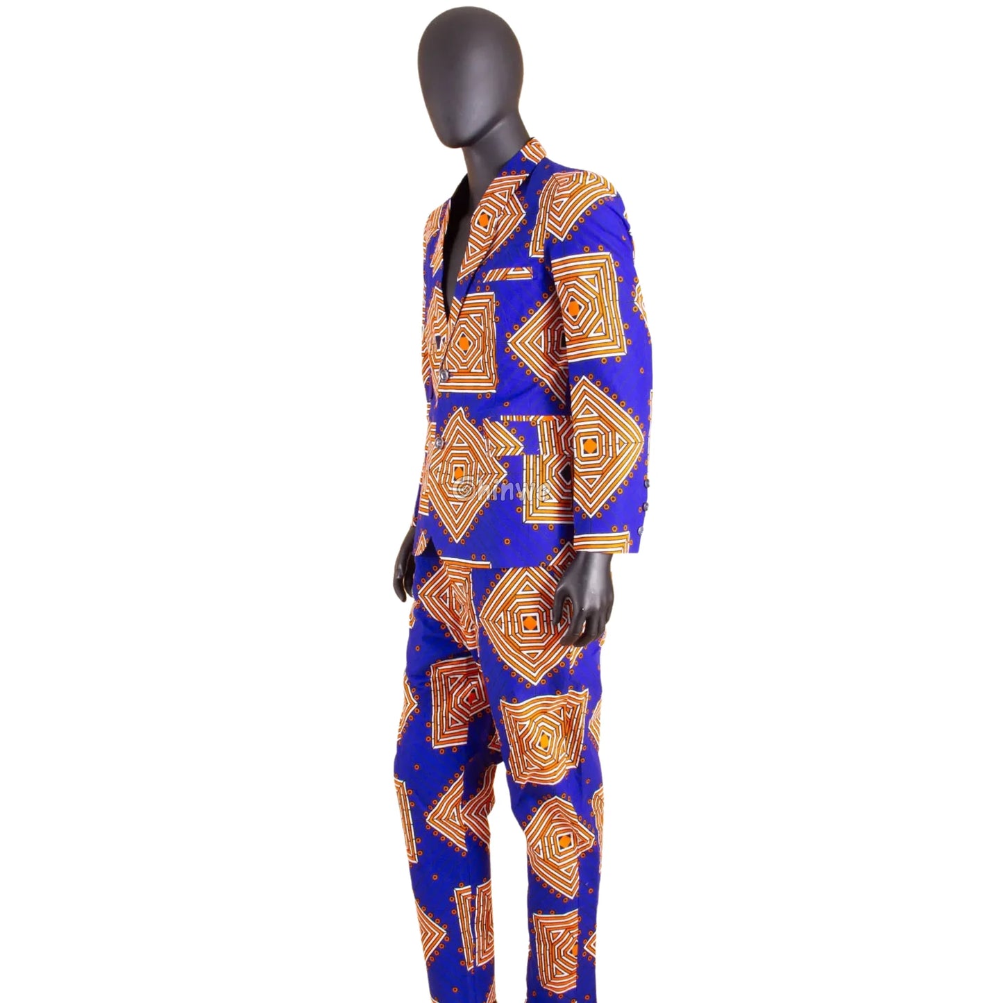 Two Piece Slim Fit African Wax Suit Custom Tailored Blazer & Trousers Set Men’s Clothing