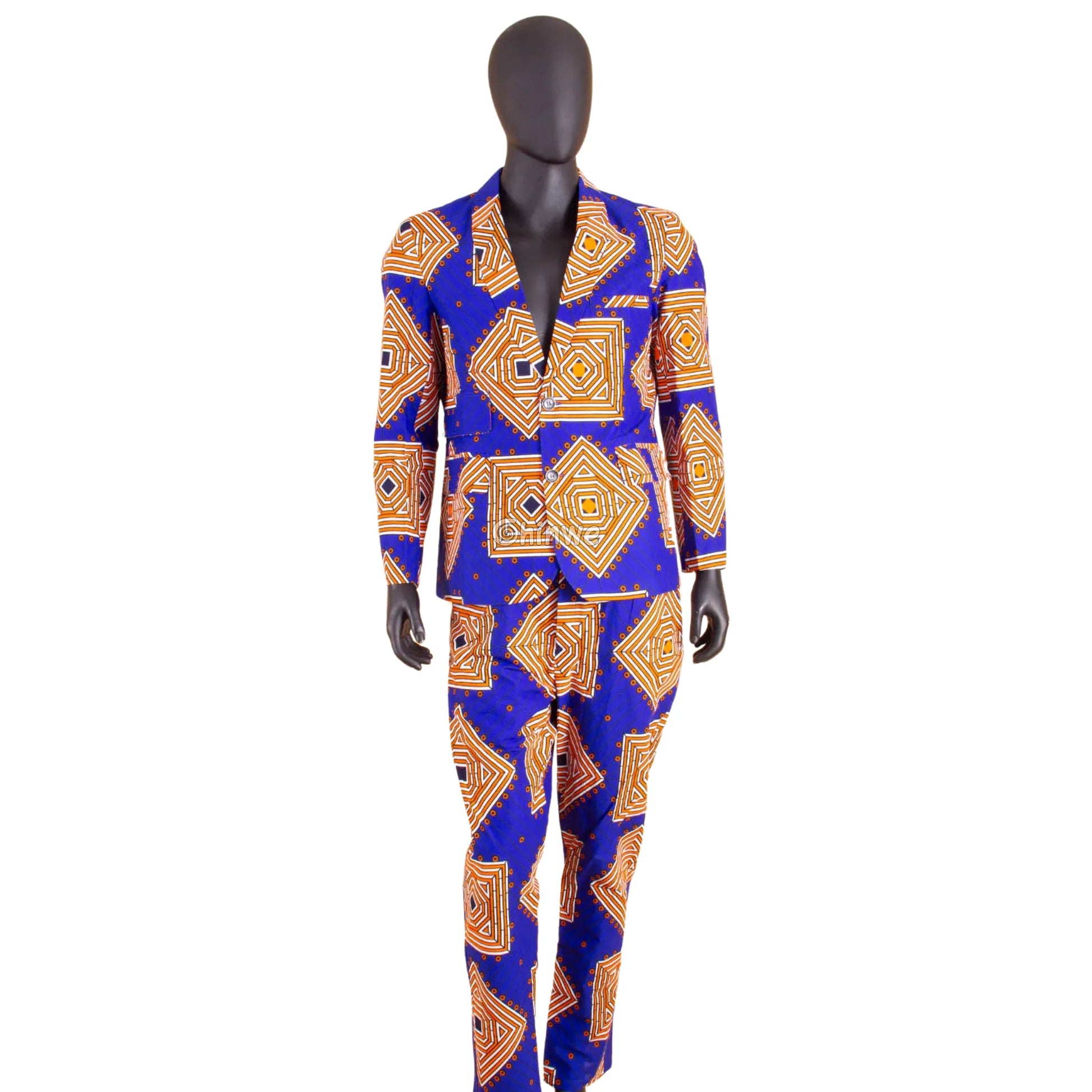 Two Piece Slim Fit African Wax Suit Custom Tailored Blazer & Trousers Set Men’s Clothing