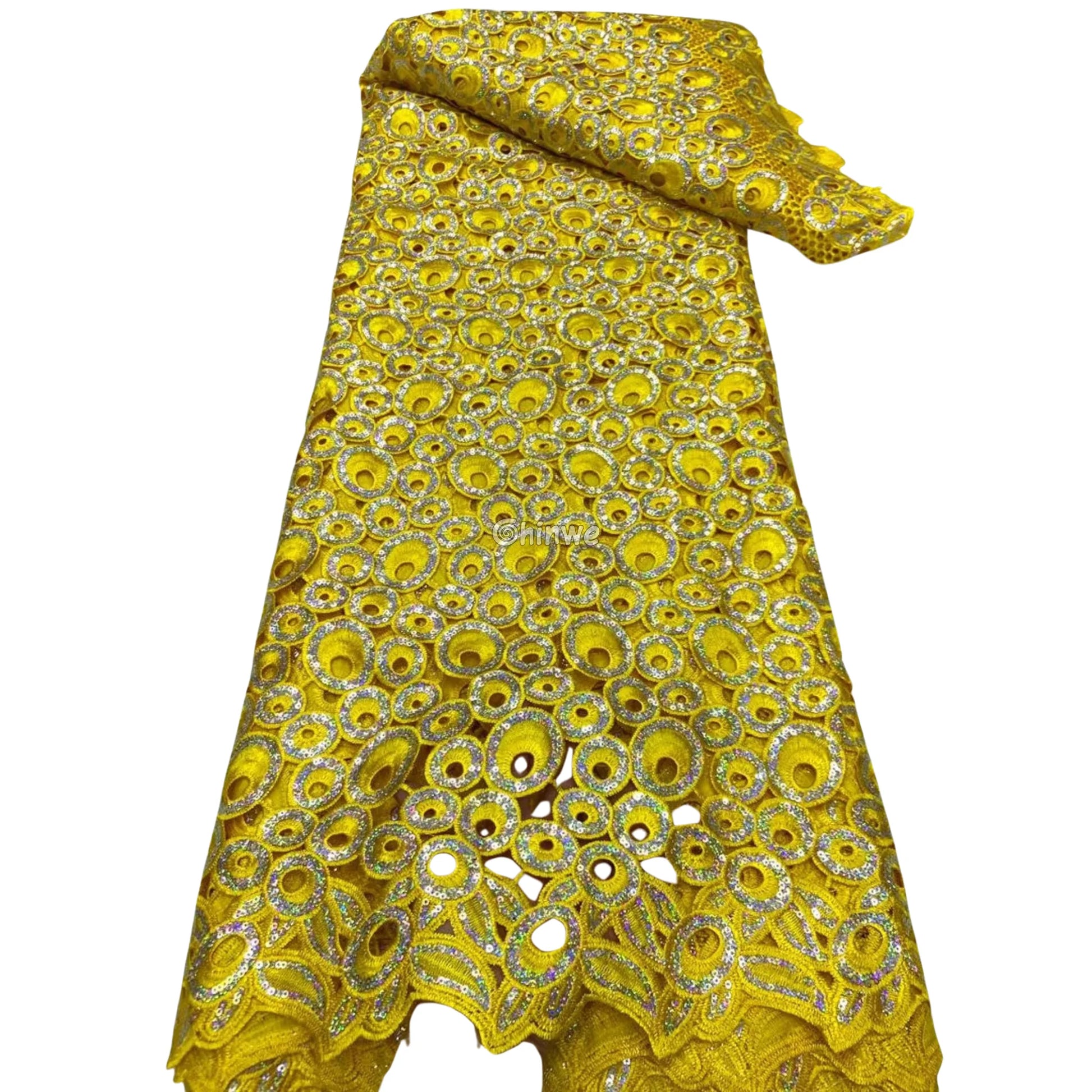 Vibrant Multi-Tone & Holographic Circular Sequins Print Guipure Cord Lace Fabric for Bridal & Couture Gowns Lace Fabric