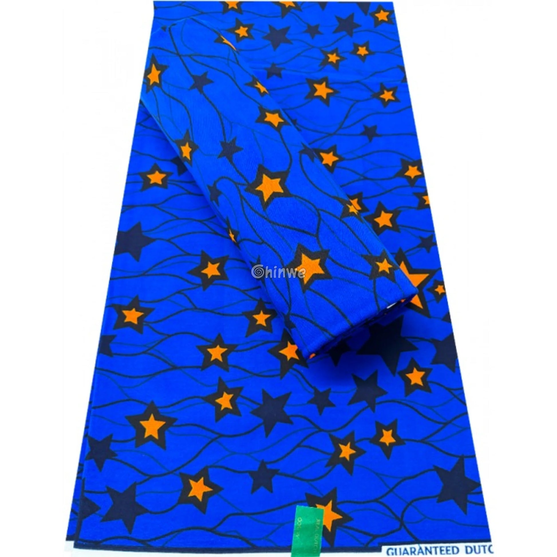 Midnight Blue Starburst Fabric – Orange and Navy Star Pattern Wax Print 6 Yards African Wax Print Fabric