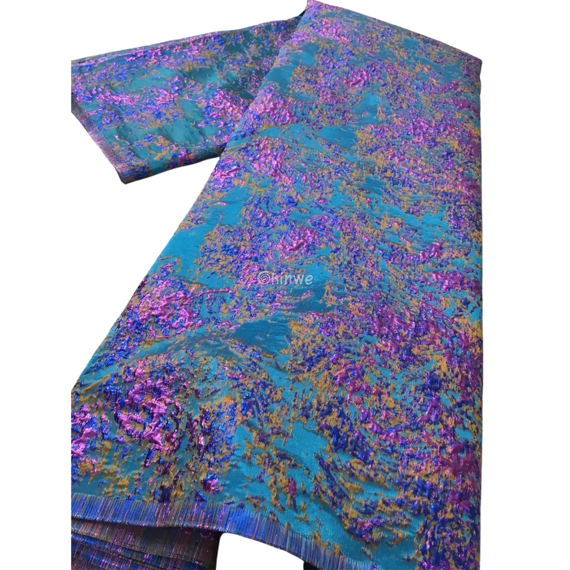 Holographic Crinkle Foil Brocade Fabric – 3D Metallic Texture with Multicolor Reflective Shine