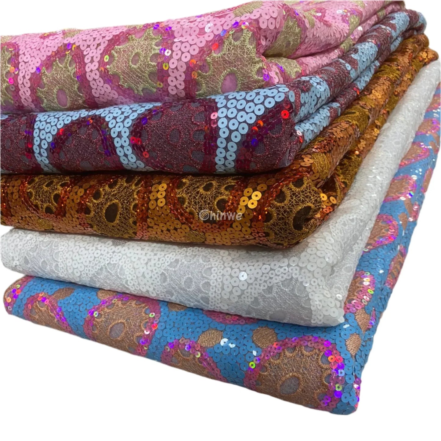 Sheer Sequined Stretch Lace Geometric Circle & Medallion Embroidered Print Fabric Lace