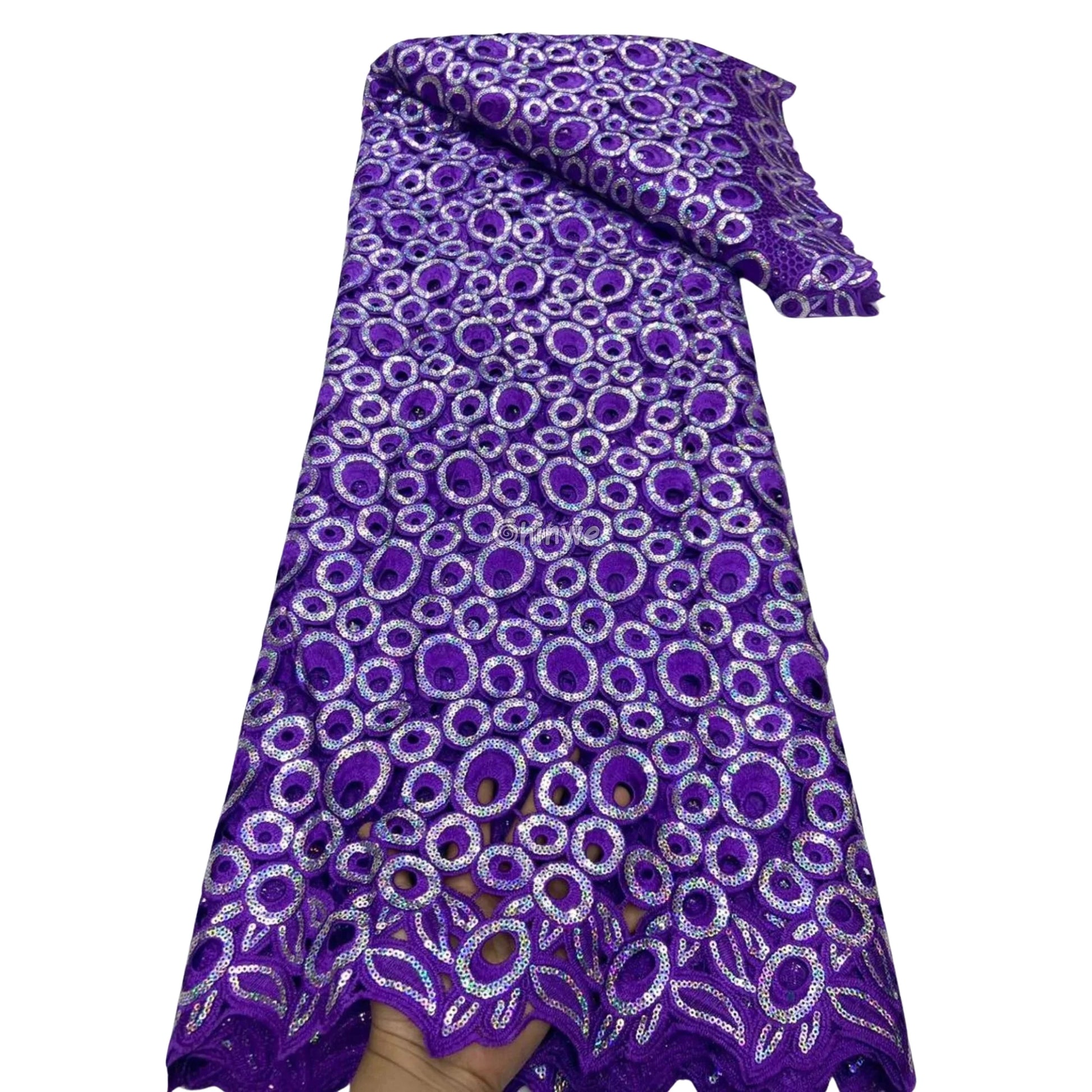 Vibrant Multi-Tone & Holographic Circular Sequins Print Guipure Cord Lace Fabric for Bridal & Couture Gowns Lace Fabric